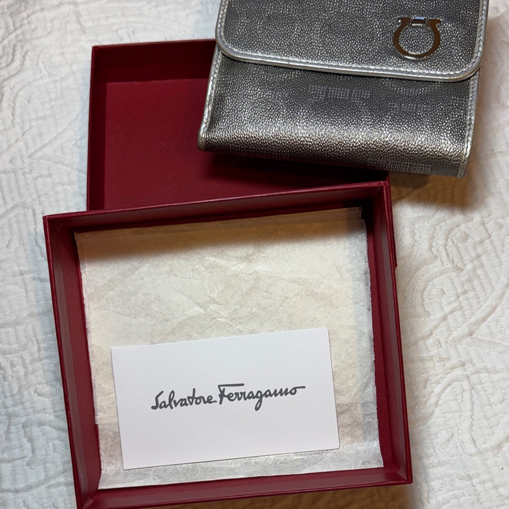 Salvatore Ferragamo Metallic Silver Wallet with Red Box! - Picture 16 of 16